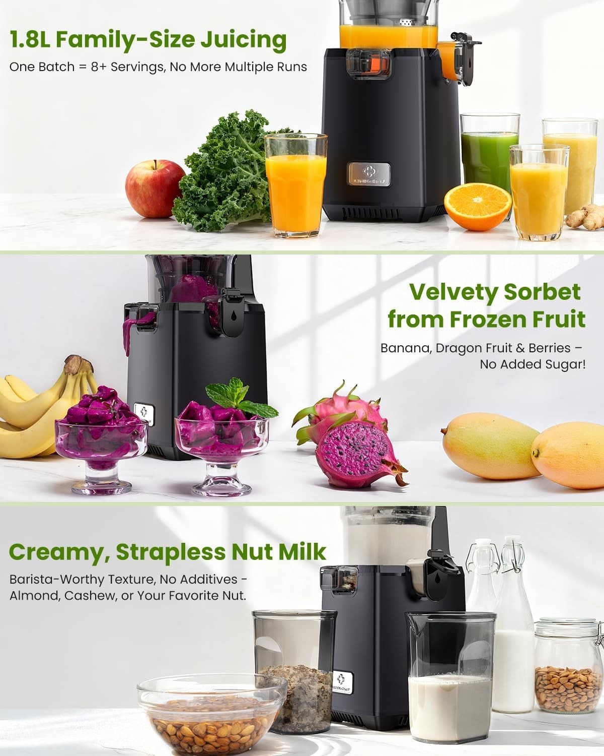 Cold Press Juicer 130mm Wide Chute Whole Fruit 1.8L 250W Slow BPA Free