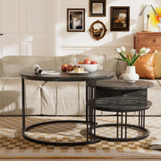 Round Nesting Coffee Table Set Lift Top Storage Glass Top Charcoal Black