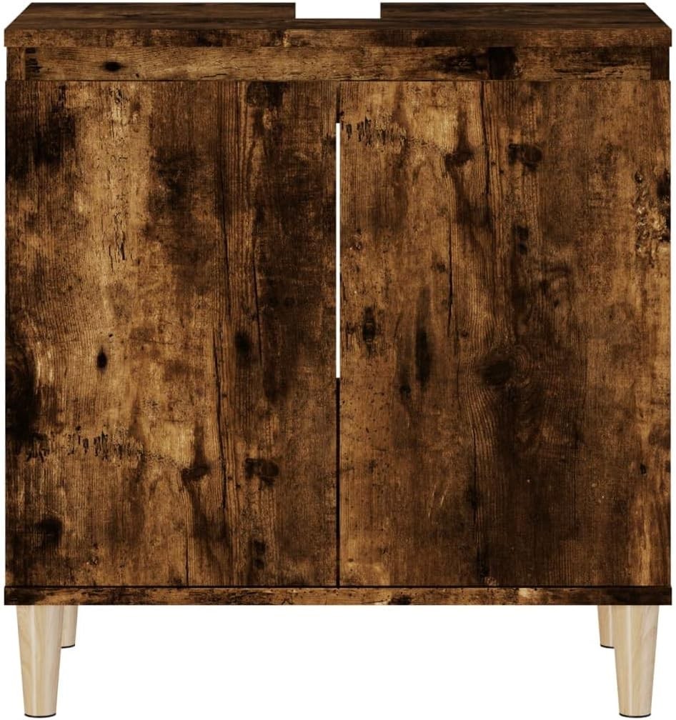 Smoked Oak Under Sink Bathroom Cabinet – Modern Vanity Storage Unit 58x33x60cm
