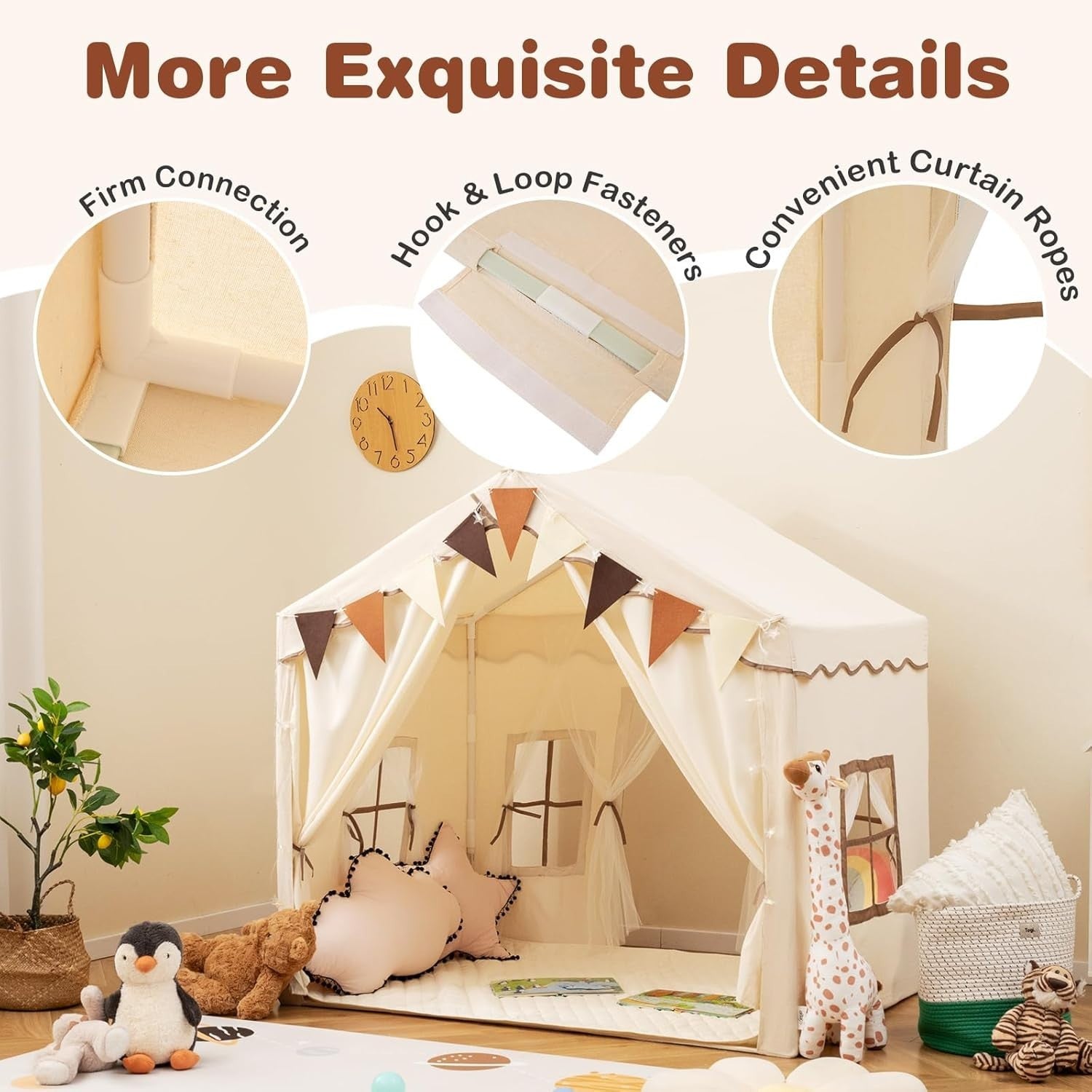 Kids Play Tent Castle Indoor w/ Star Lights Mat Windows Girls Boys Gift