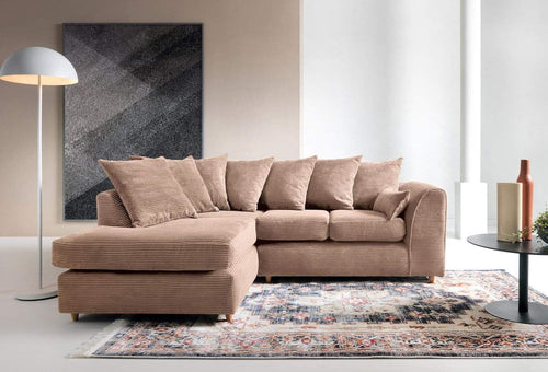 Brown Jumbo Cord L Shaped Sofa | Deep Cushions | Water Repellent Fabric | 4 Seat