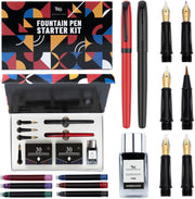 Red & Black Calligraphy Fountain Pen Set 2 Pens Ink Cartridges Gift