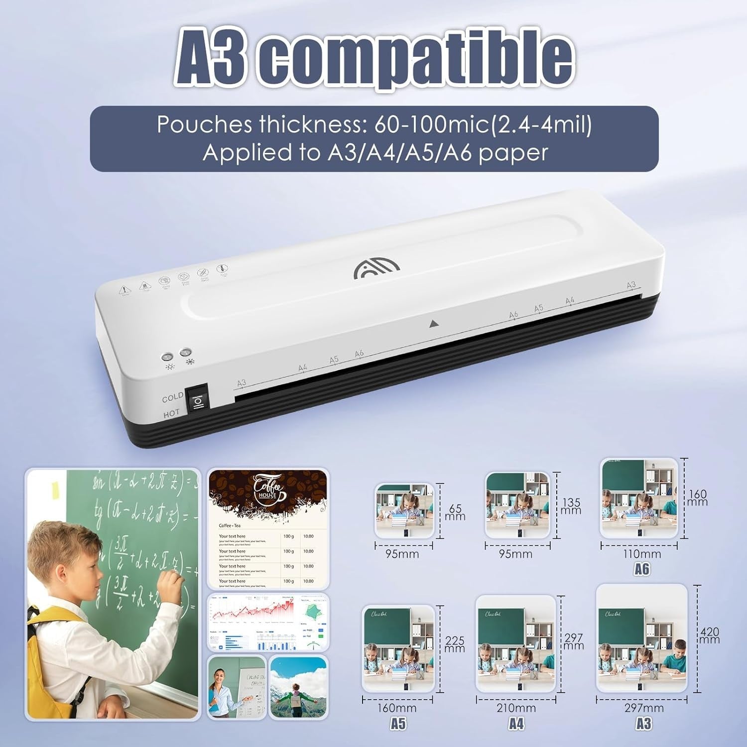 A3 Laminator 13 Inch Hot Cold Fast Warm Up Anti Jam 5-in-1 Kit