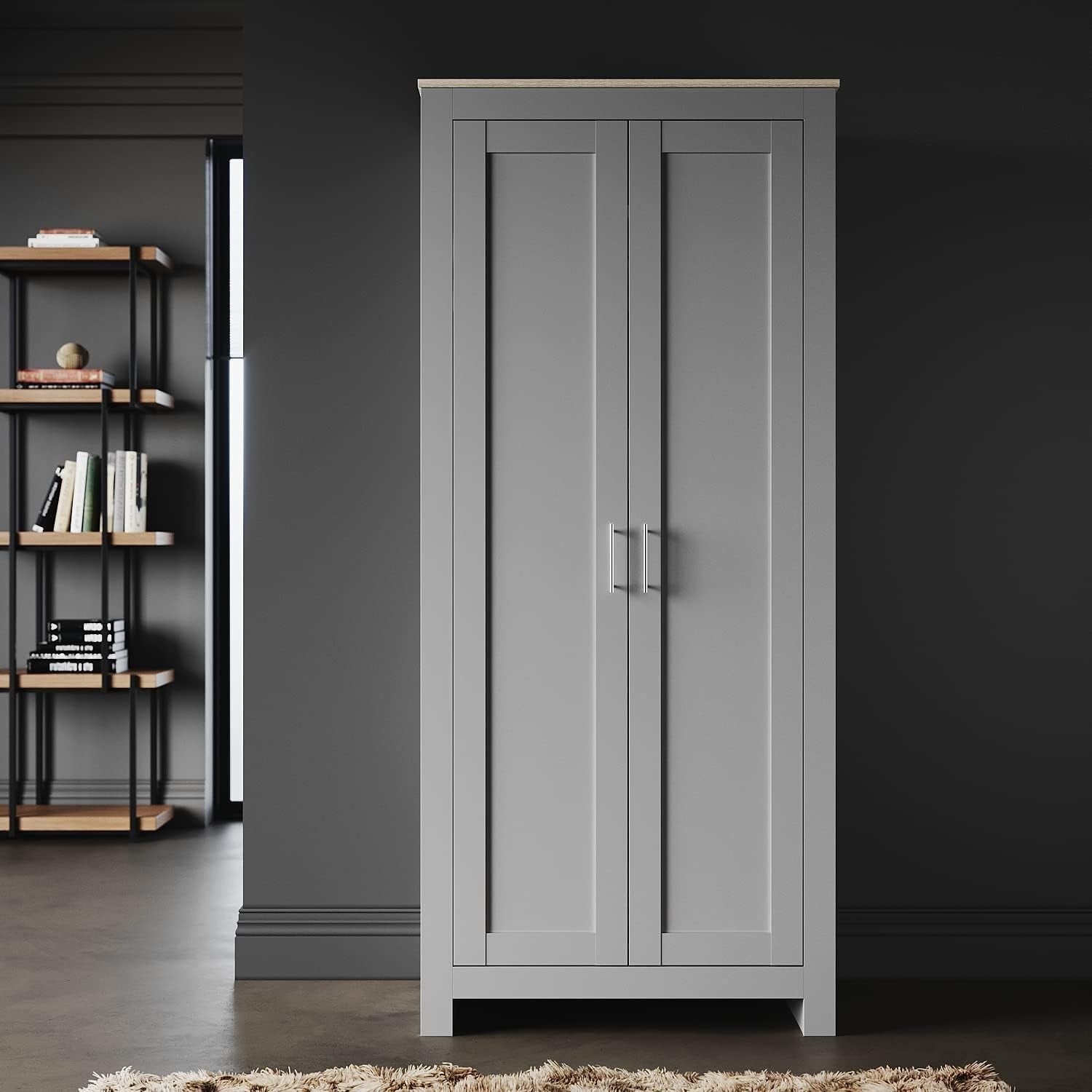 Grey Oak 2-Door Wardrobe with Hanging Rail & Soft-Close Doors - Bedroom