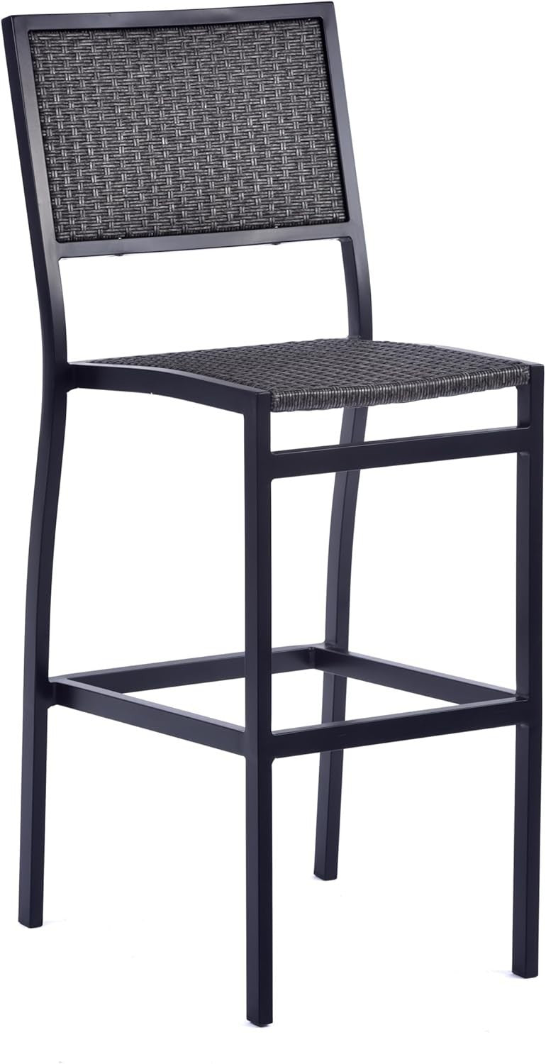 Grey Rattan Bar Stool High Seat Stackable Patio Garden Kitchen Chair