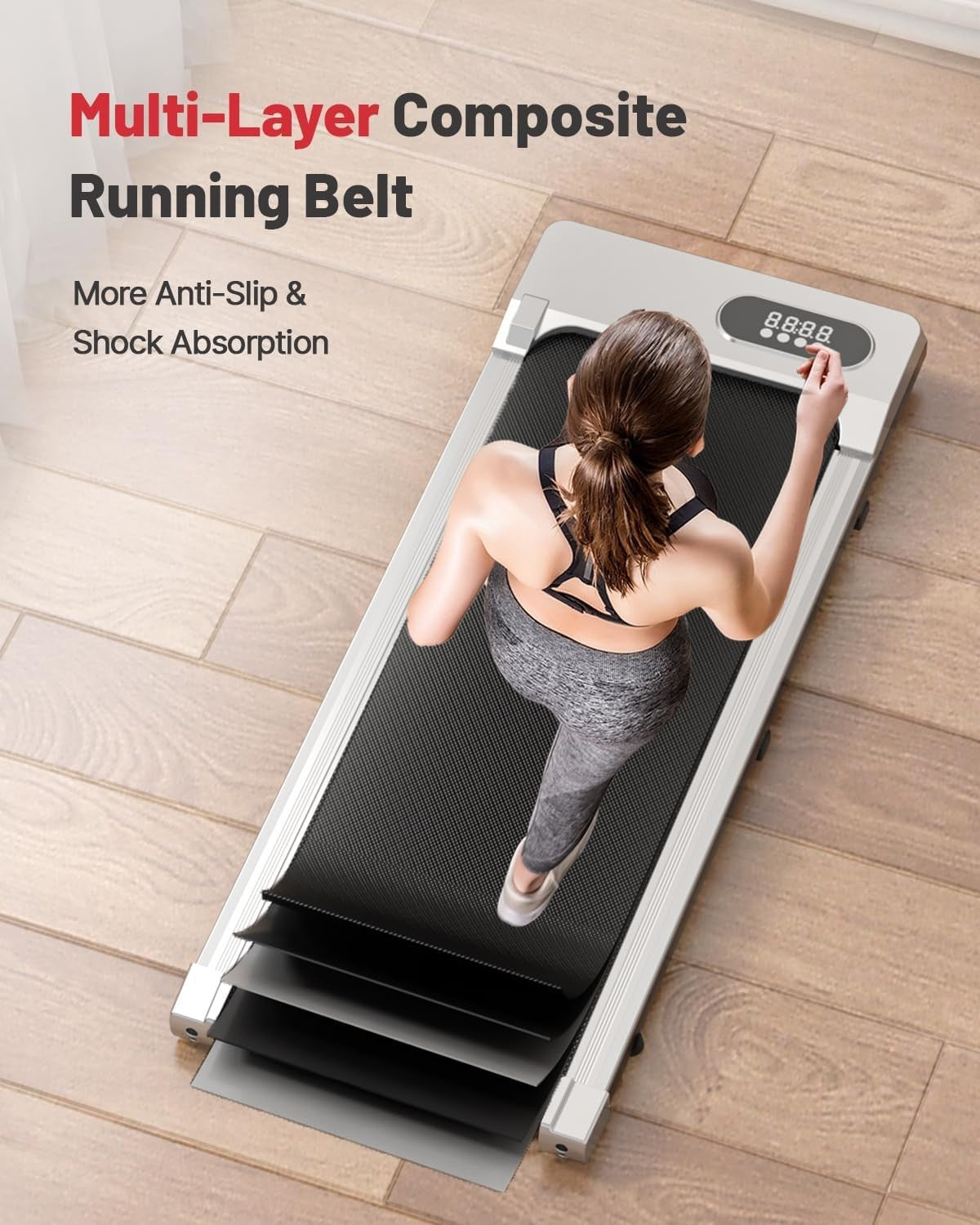 Under Desk Treadmill Walking Pad LED Display Remote 8km/h, Compact Home