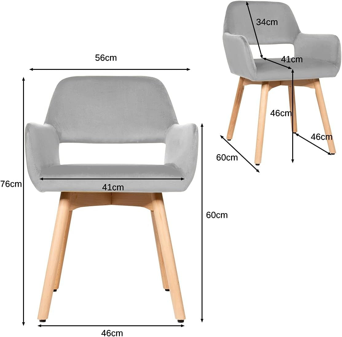 Velvet Dining Chairs Set of 2 Grey Upholstered Tub Armchairs