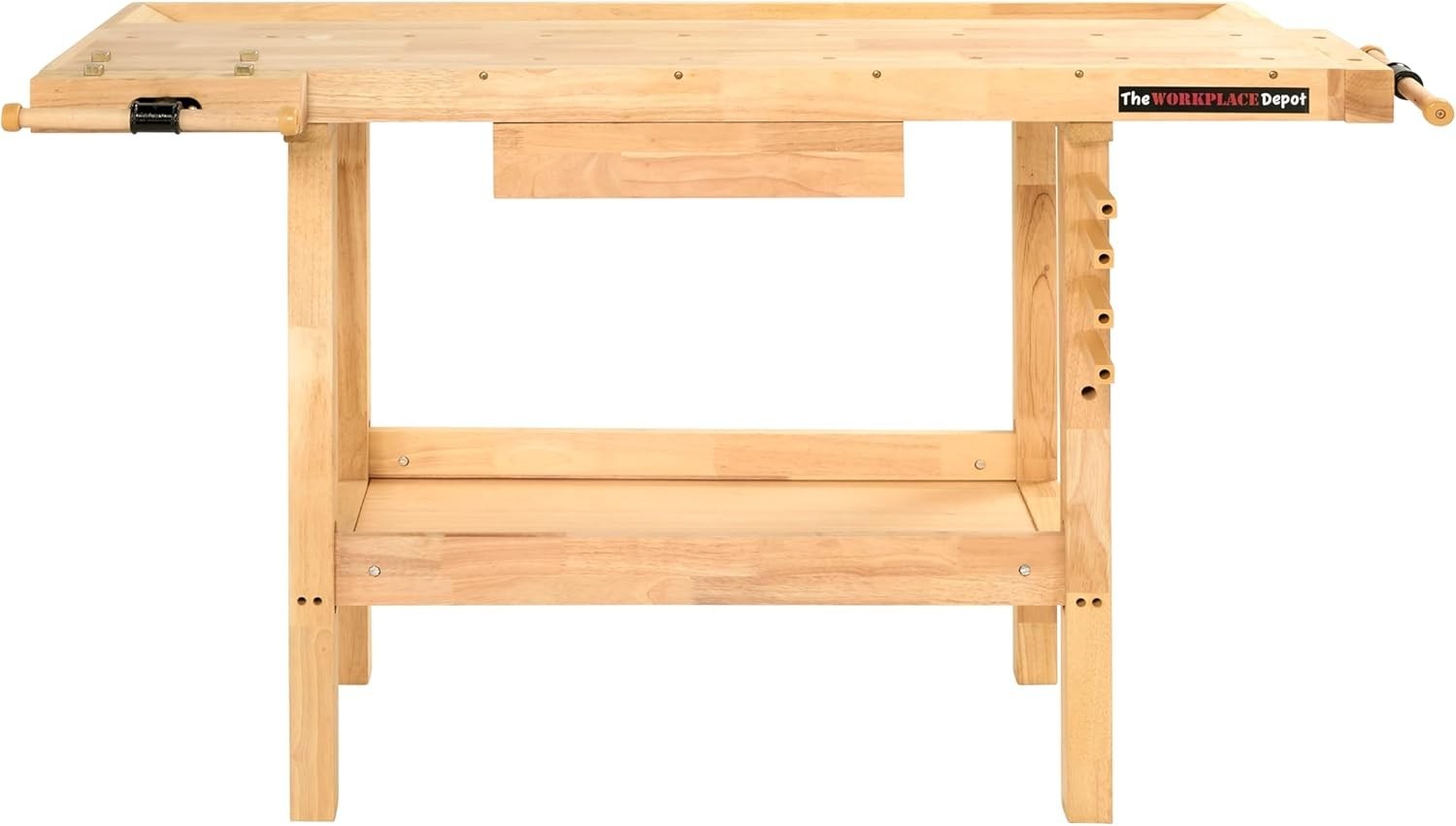 Heavy-Duty Wooden Workbench 142cm with Vices, Drawer & Storage Shelf