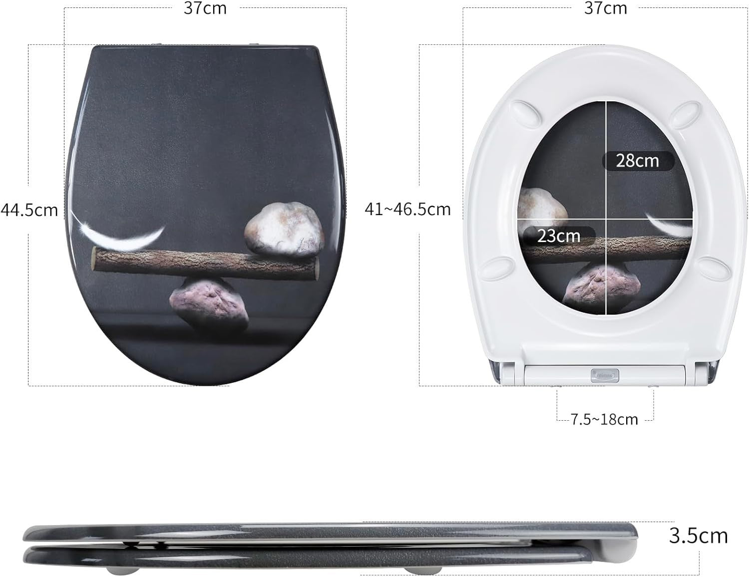 Smile Pattern Toilet Seat Soft Close Duroplast Quick Release Top Fix 45x37cm