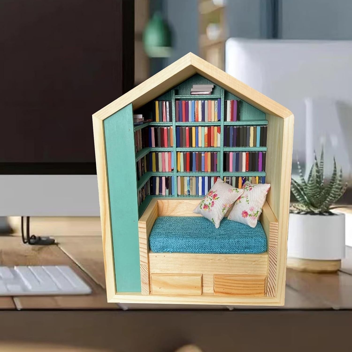 Wood Mini Bookshelf Fidget Tiny Library Stress Desk Decor