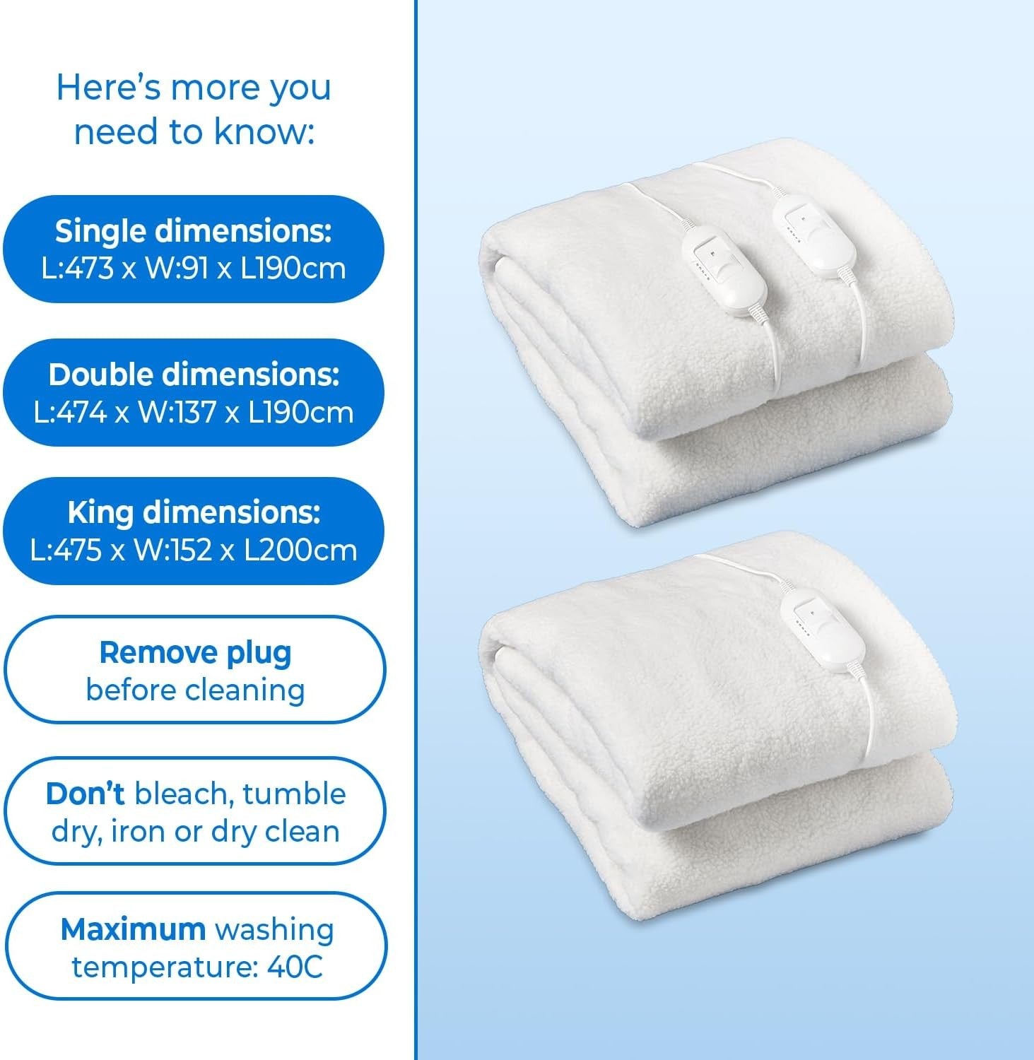 Single Electric Underblanket Deep Fitted Heated Mattress Cover White