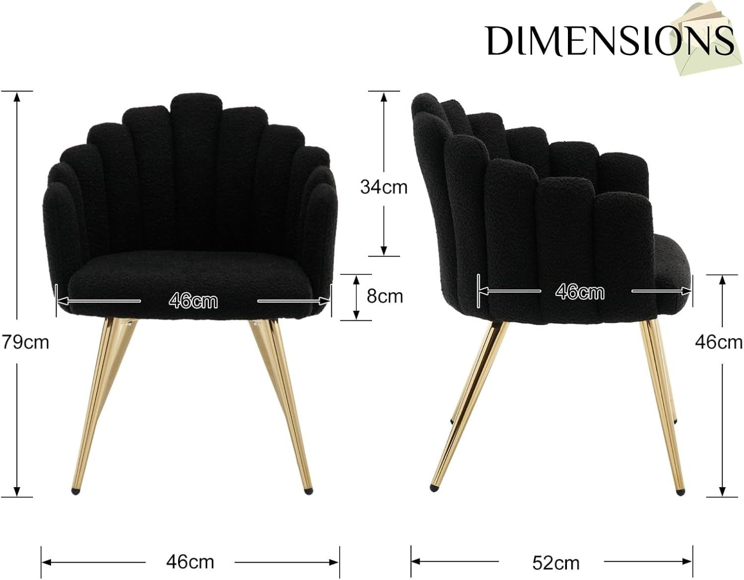 Black Faux Fur Accent Armchair – Modern Lounge Chair with Metal Legs & Arms