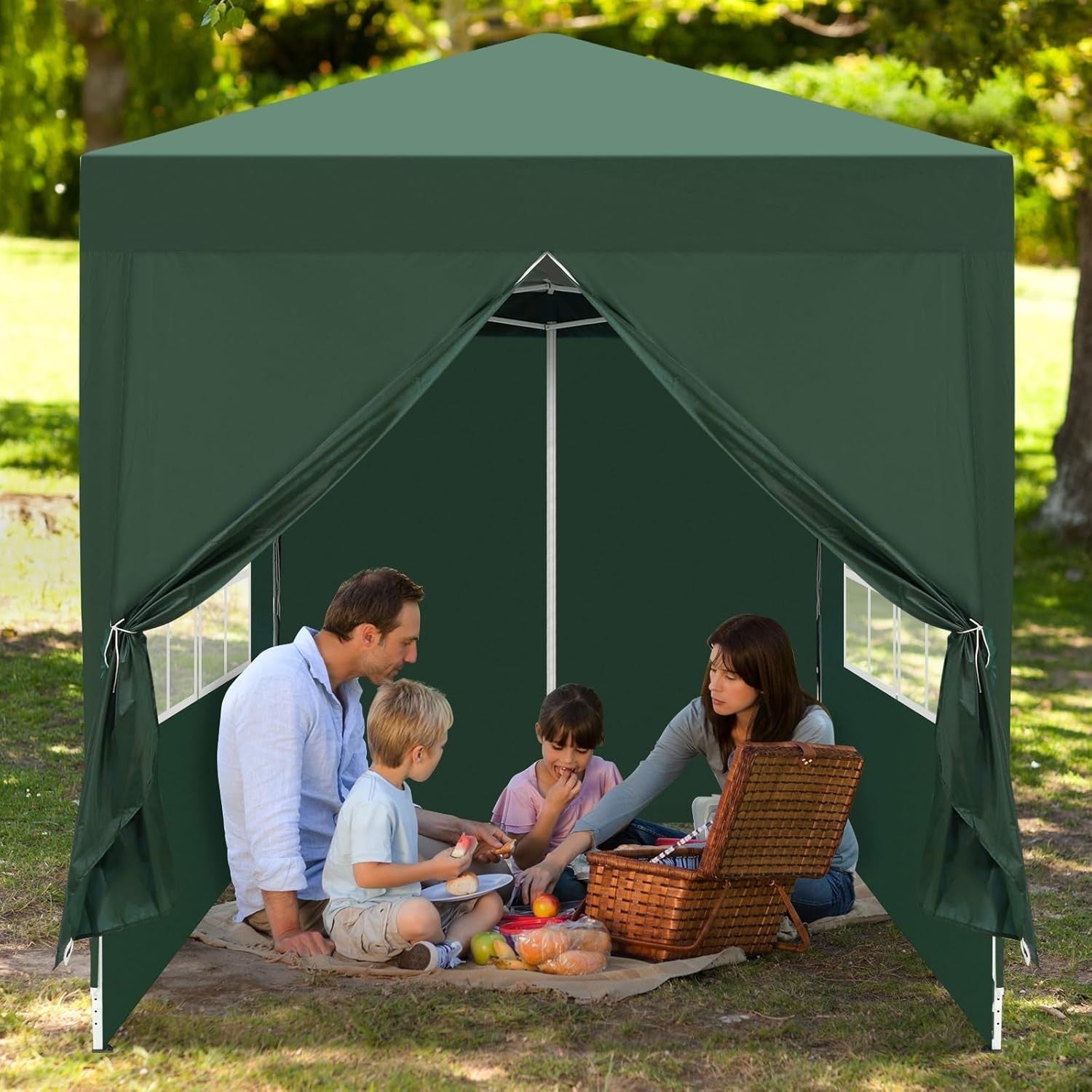 2x2M Green Pop Up Gazebo with Sides Easy Setup Waterproof Garden Party Tent