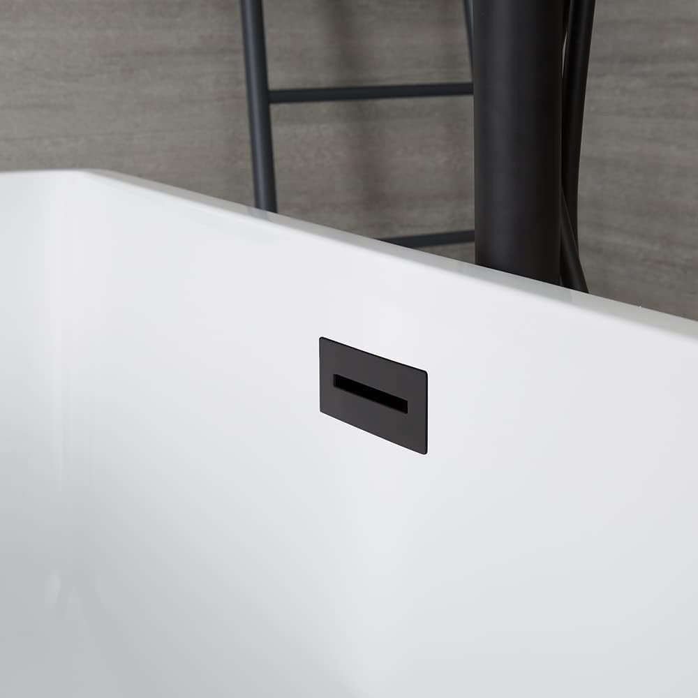 White Freestanding Double Ended Square Bath 1615x720mm Black Overflow