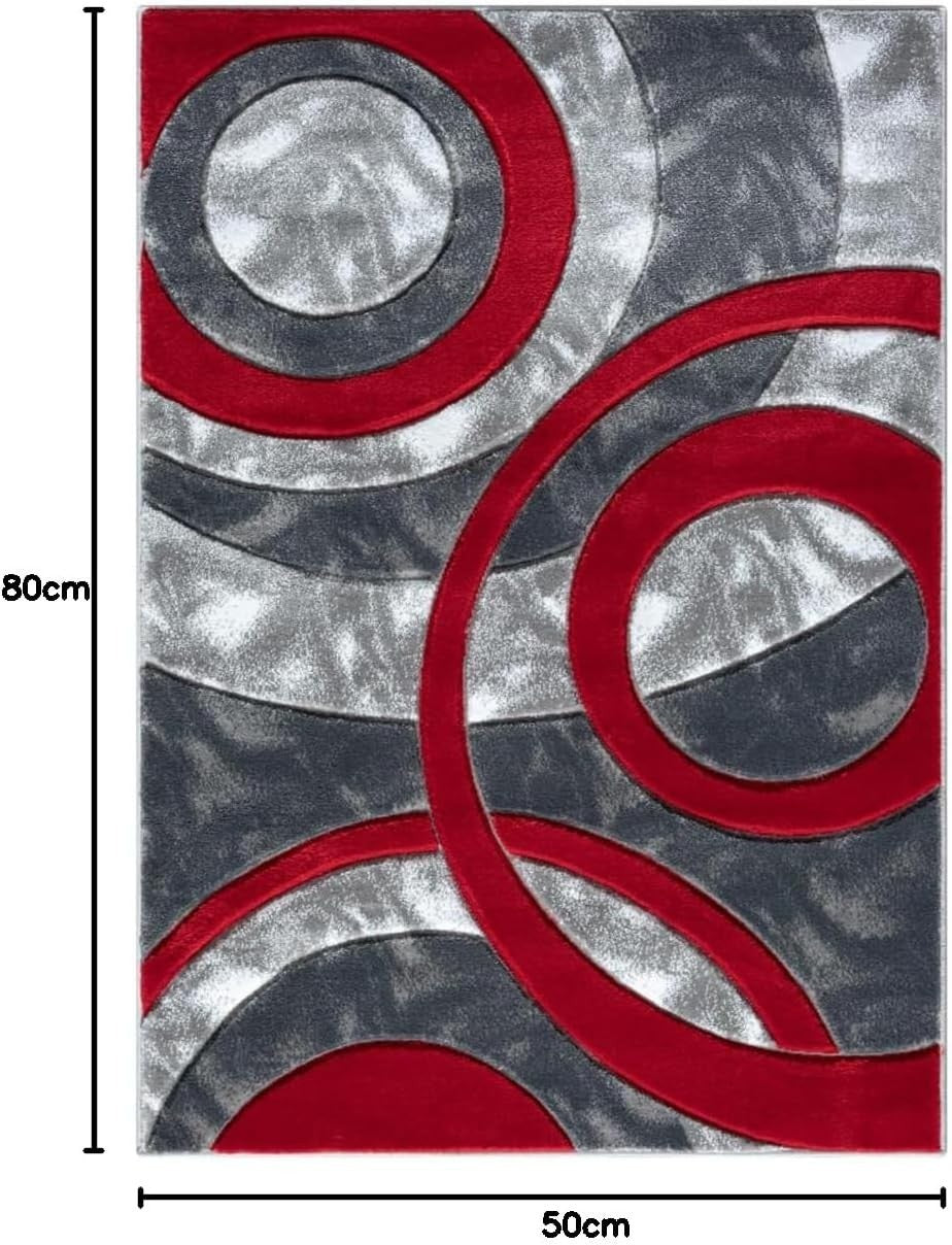 Red Grey Circle Door Mat 50x80cm Soft Non Shed Indoor Rug Kitchen Hallway