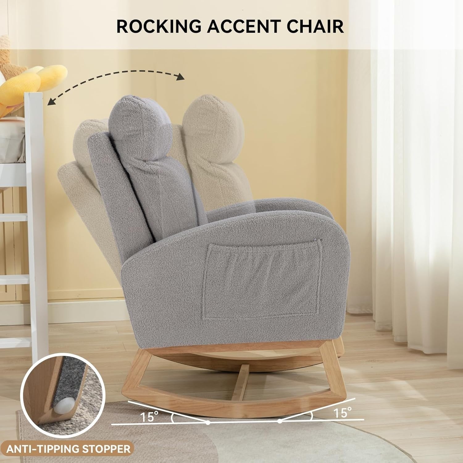 Nursery Rocking Chair for Adults High Back Boucle Armchair Glider Comfy