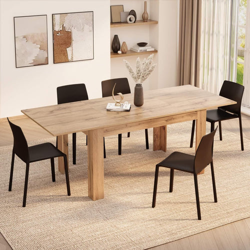 Extendable Dining Table Rustic Oak, 220cm Wood 6–8 Seater Modern Space Saver