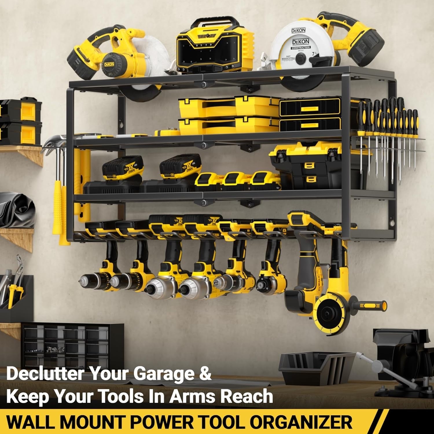 Heavy-Duty 4-Layer Black Tool Rack 82.6W x 21D x 39H cm – Garage