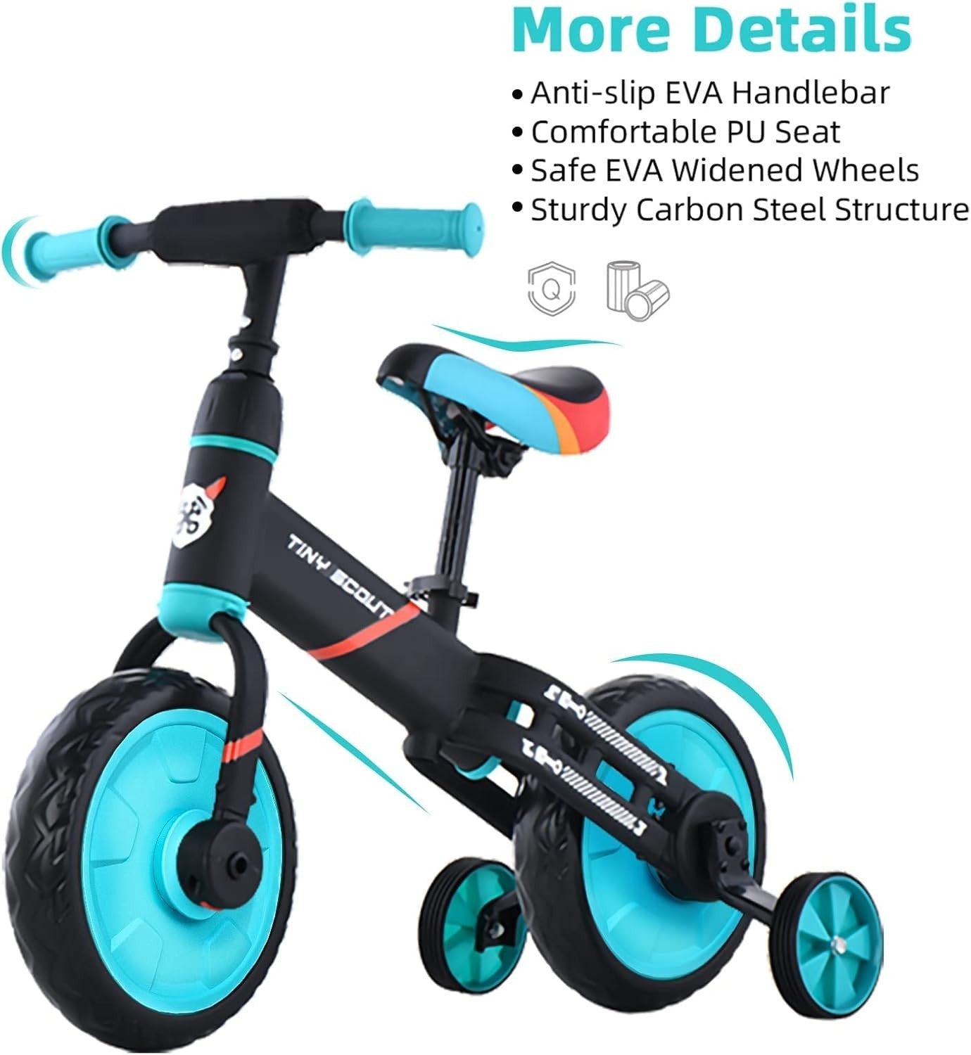 4 in 1 Kids Balance Bike 12" Pedal Bicycle Training Wheels Blue 2-5Y