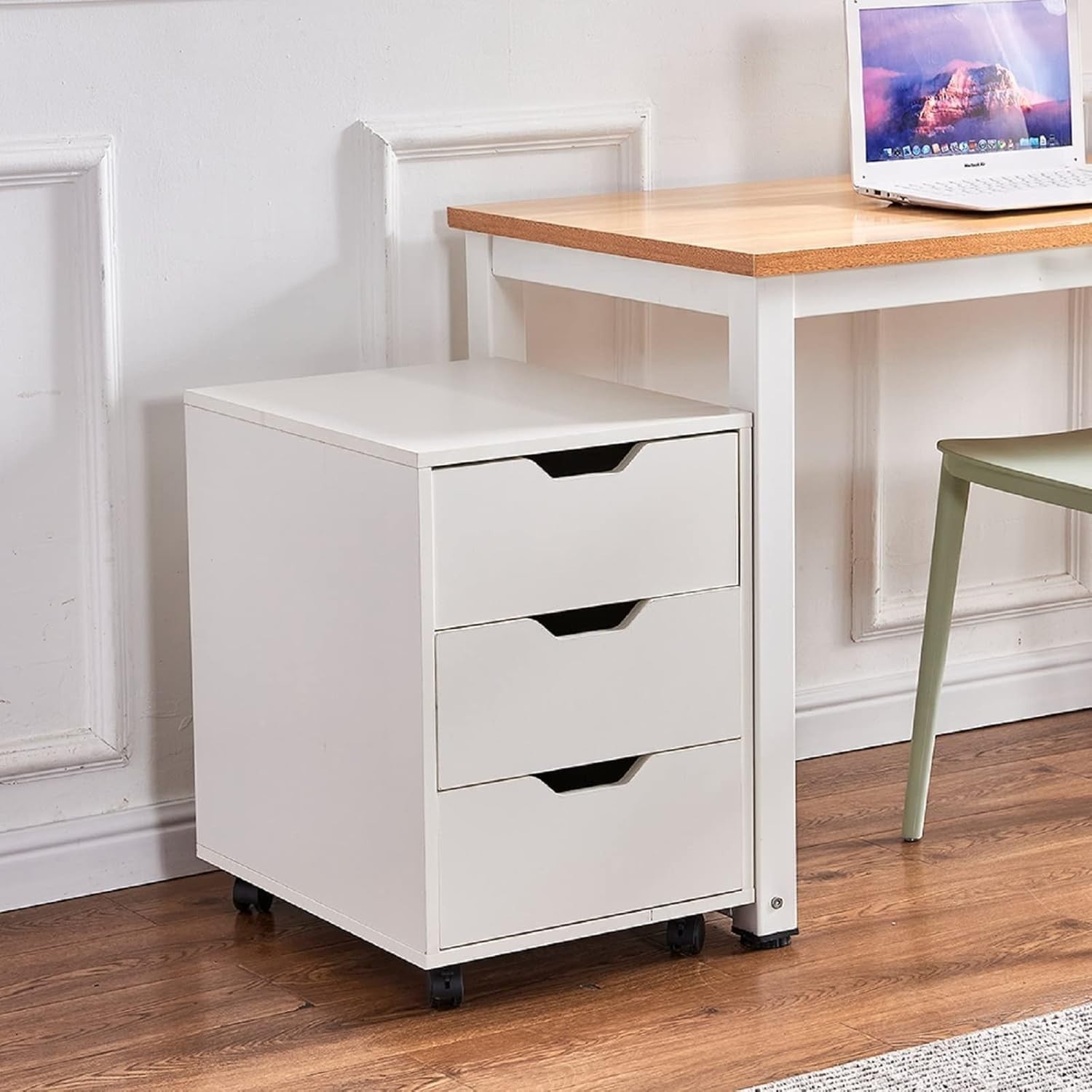 White Rolling Desk Pedestal 3 Drawer Under Desk Office Storage