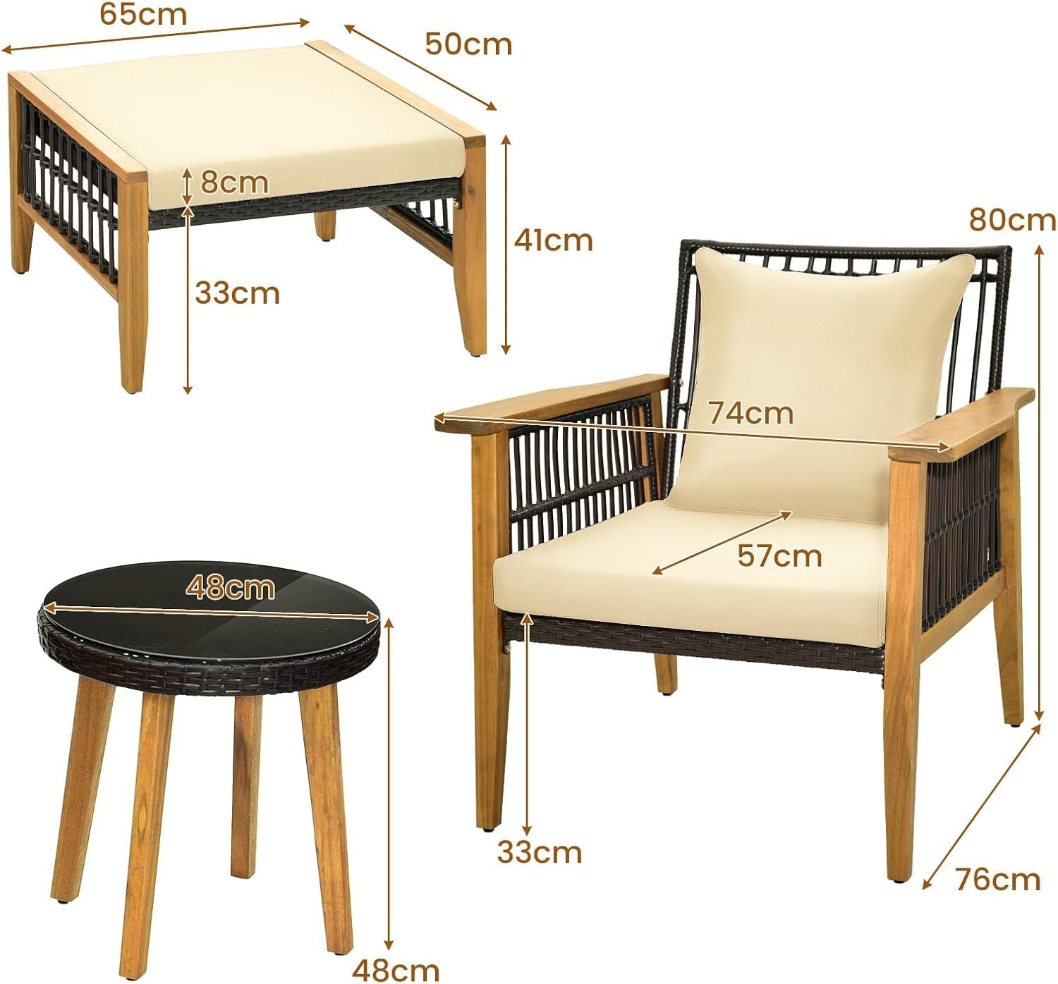 5 Piece Rattan Garden Sofa Set with Chairs Ottomans Glass Table Patio