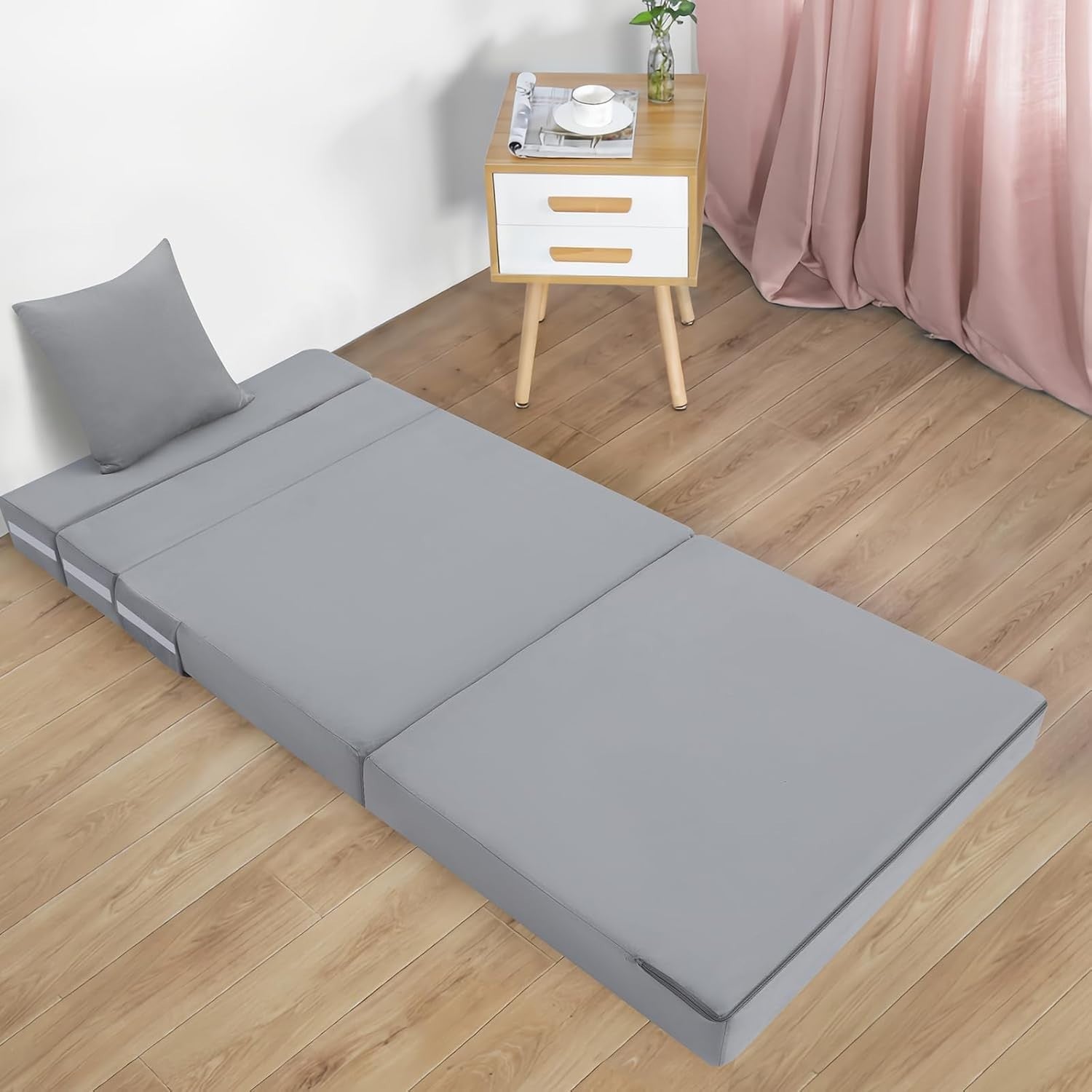 Folding Sofa Bed Mattress Chair Z Bed Futon Single Guest Lounger Grey