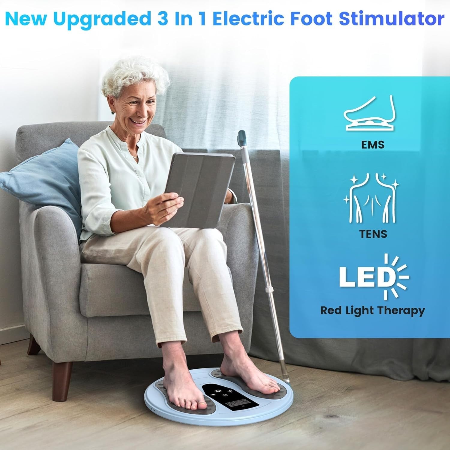 3-in-1 EMS & TENS Foot Massager with Red Light for Pain & Circulation