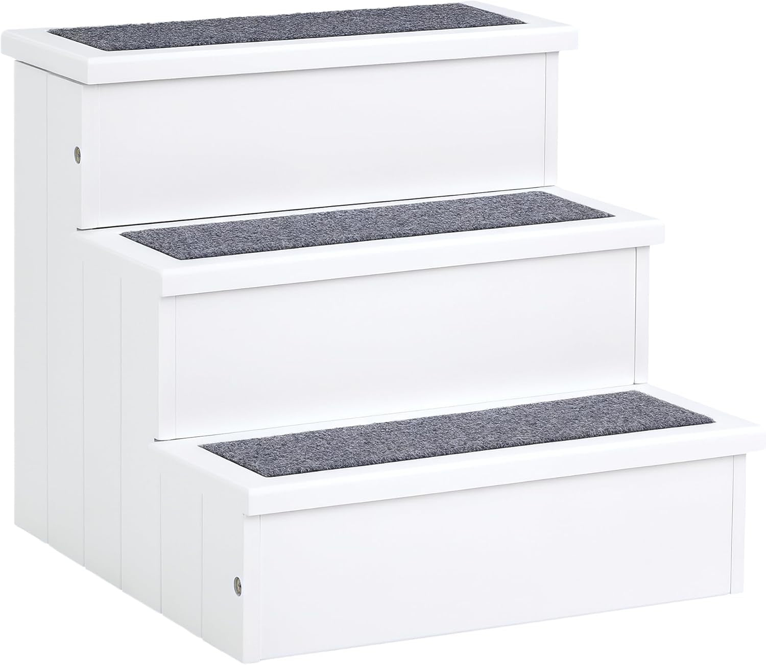 3-Step Wooden Dog Stairs Cat Ladder Bed Access with Storage White