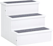 3-Step Wooden Dog Stairs Cat Ladder Bed Access with Storage White