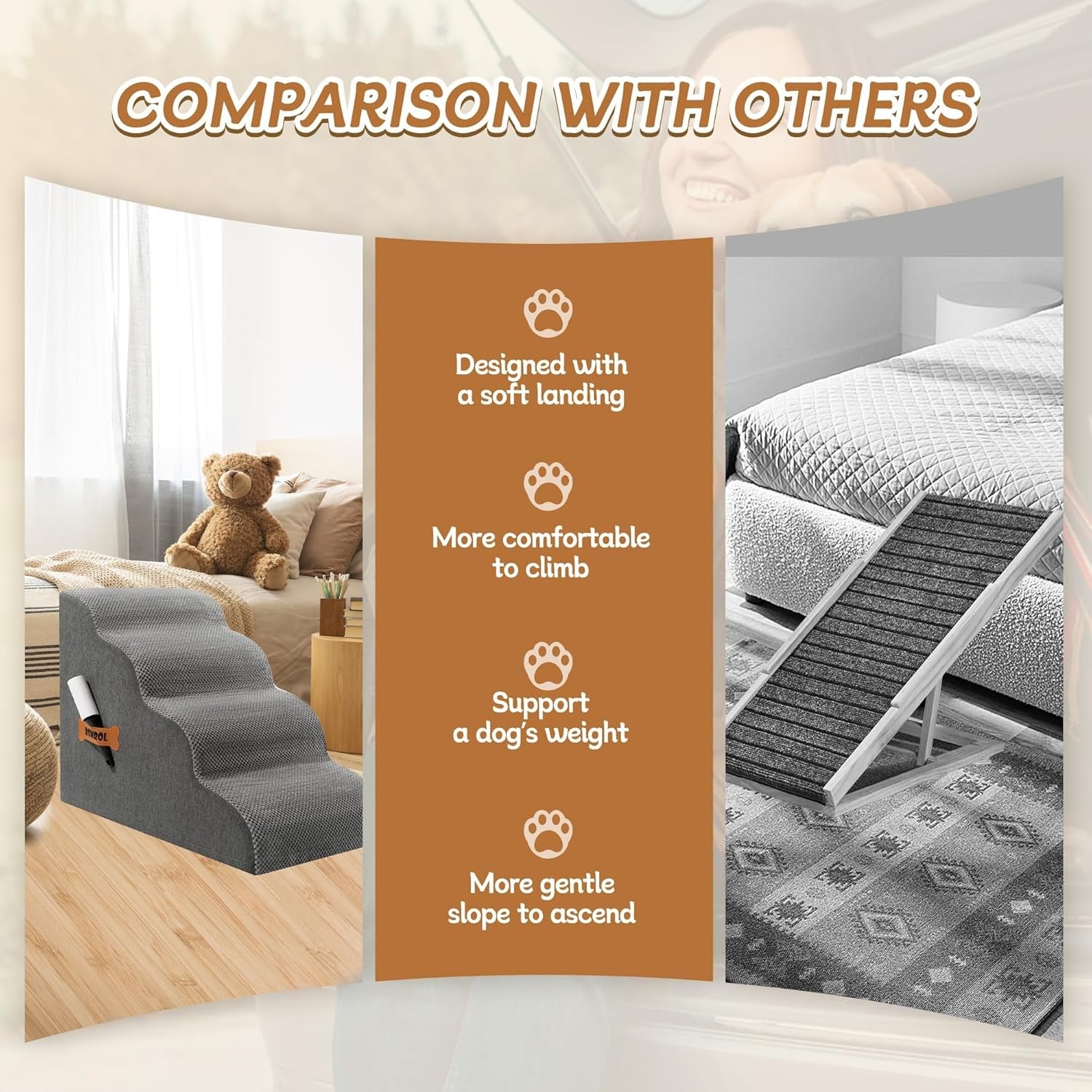 4 Step Dog Stairs Non Slip Pet Ramp for Bed Sofa Washable Grey