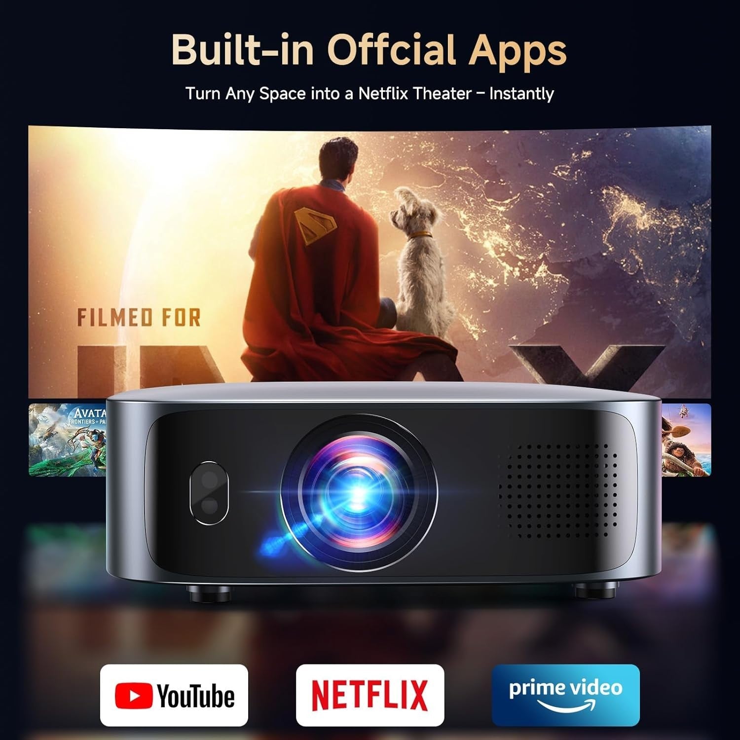 1200 ANSI Short Throw 1080P Smart Projector 4K Dolby WiFi 6