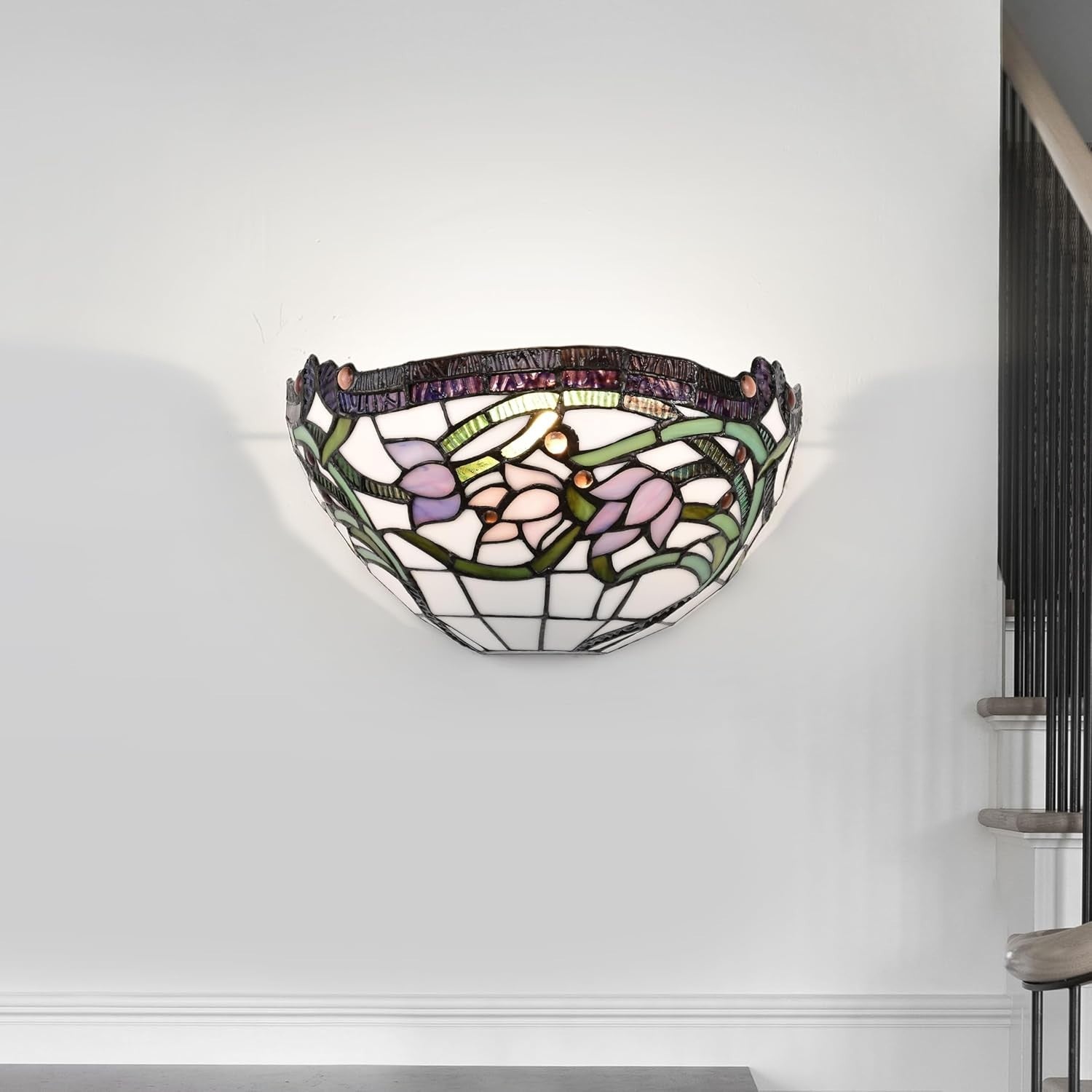 Stained Glass Wall Light Tiffany Style 7x13 Inch Elegant Vintage Lamp