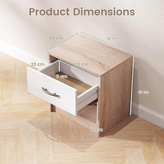 Modern Wooden Bedside Table with Drawer & Open Shelf, Small Nightstand