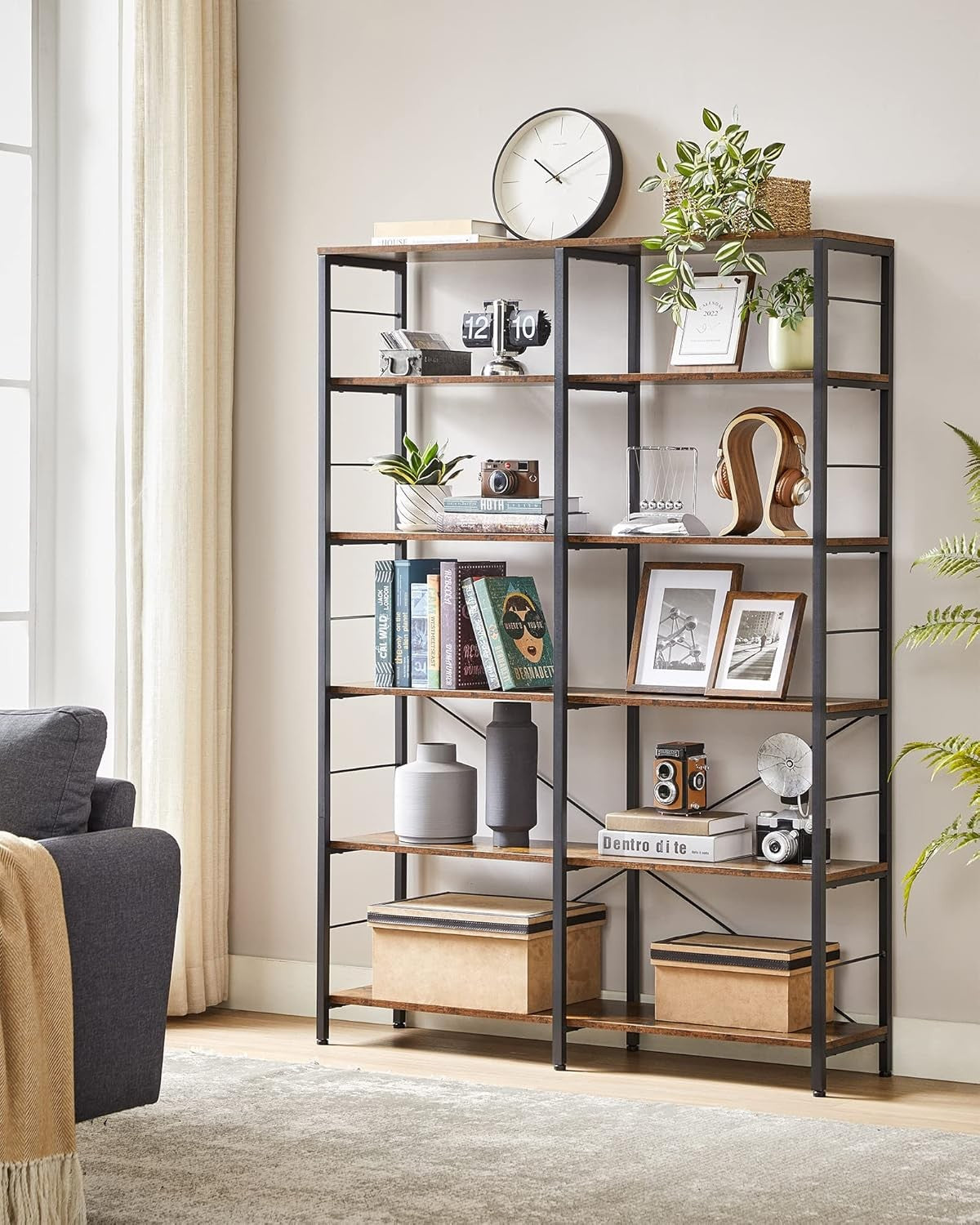Industrial 6-Tier Tall Bookcase | Extra-Large Storage Shelf Unit 170cm Metal Woo