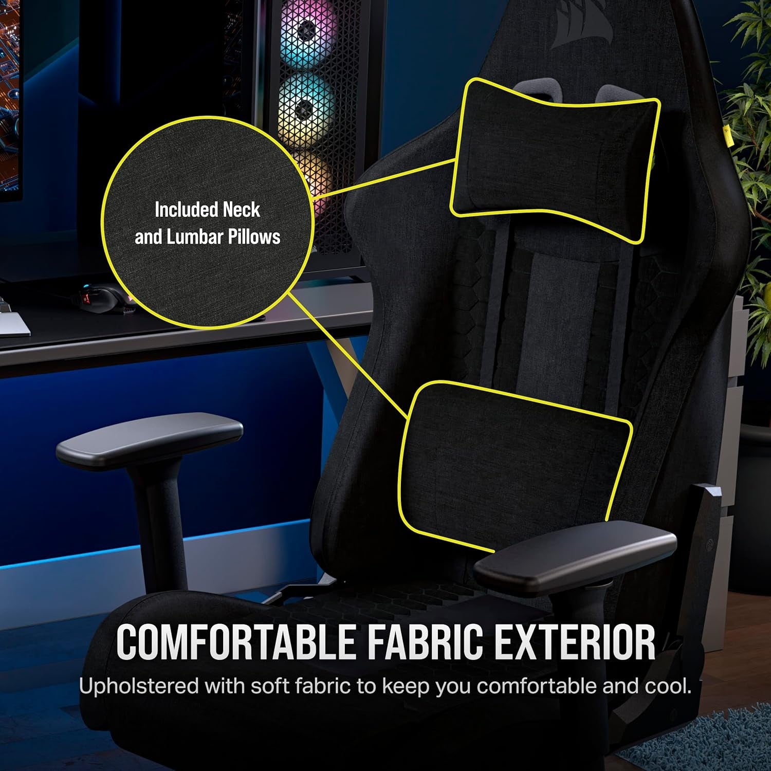 Relaxed Gaming Chair – Fabric Adjustable Seat with Lumbar