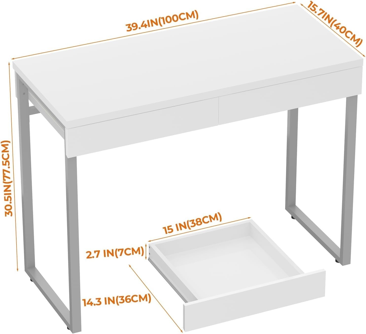 White Makeup Vanity Dressing Table Desk w/ 2 Drawers Small Spaces 100x40cm