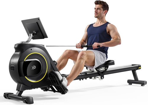 Magnetic Rowing Machine 16-Level Quiet Foldable Dual Rail 350LB App Home Rower