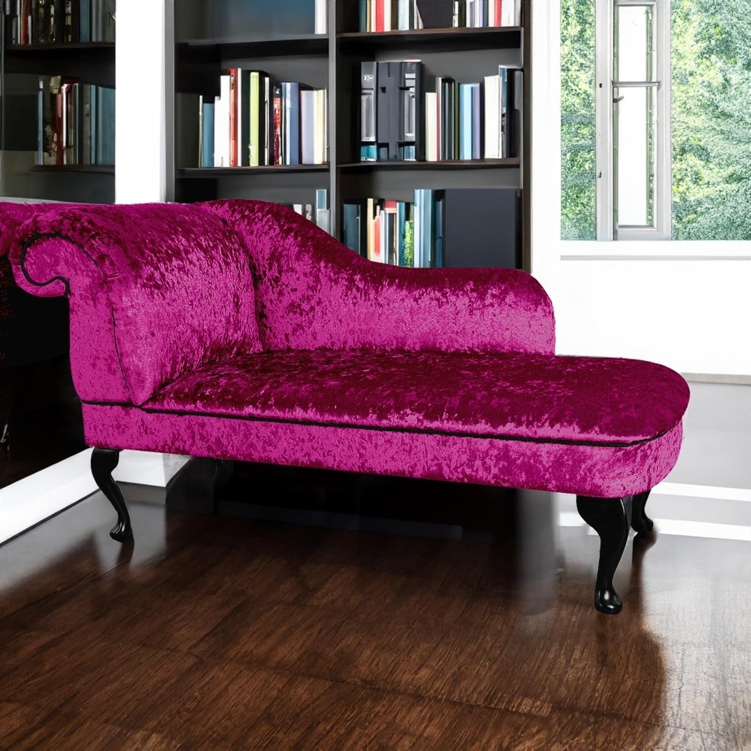 Fuschia Pink Velvet Chaise Lounge Left Hand – Handmade Stylish Accent Seat