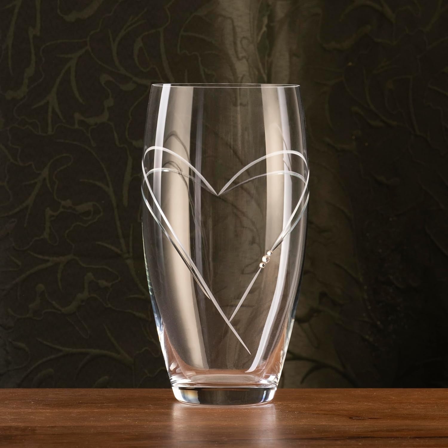 Crystal Heart Barrel Flower Vase Hand Cut Glass 26cm Luxury Home Decor