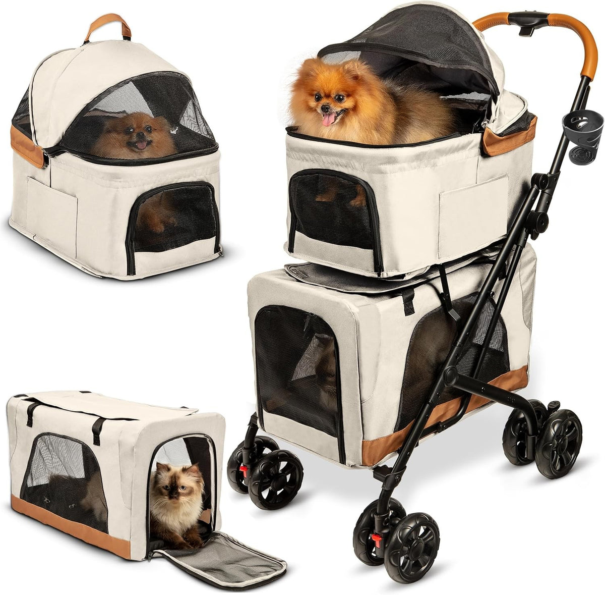 Double Pet Stroller for Dogs Cats Detachable Carriers Foldable Travel Pram