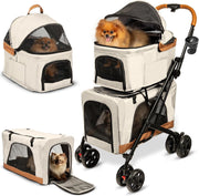 Double Pet Stroller for Dogs Cats Detachable Carriers Foldable Travel Pram