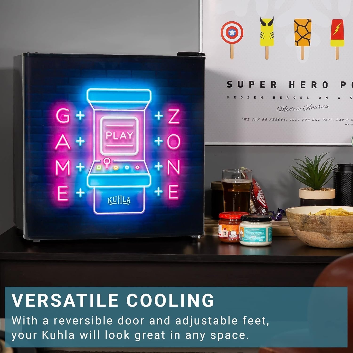 45L Mini Fridge Gamer Design Countertop Drinks Cooler Ice Box Adjustable