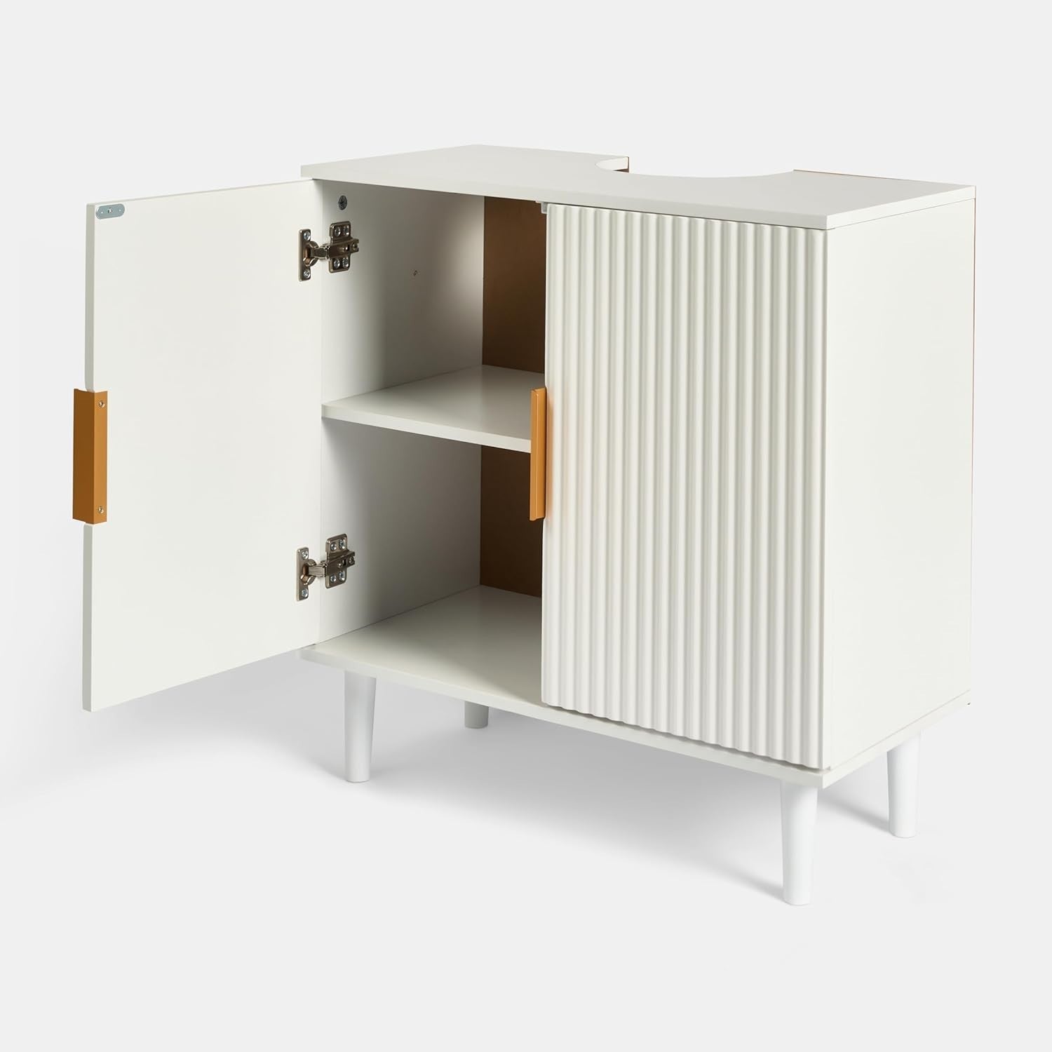 Cream Under Sink Bathroom Cabinet Ribbed 2 Door Storage Cupboard 60x30x61cm