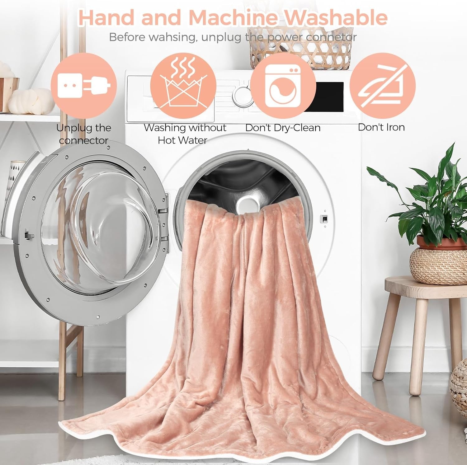 Electric Heated Throw Blanket 10 Heat Auto Off Washable 160x130cm