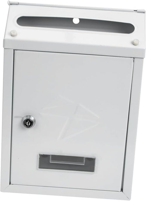 Lockable Wall Mounted Mailbox White Iron Secure Post Box for Home & Office