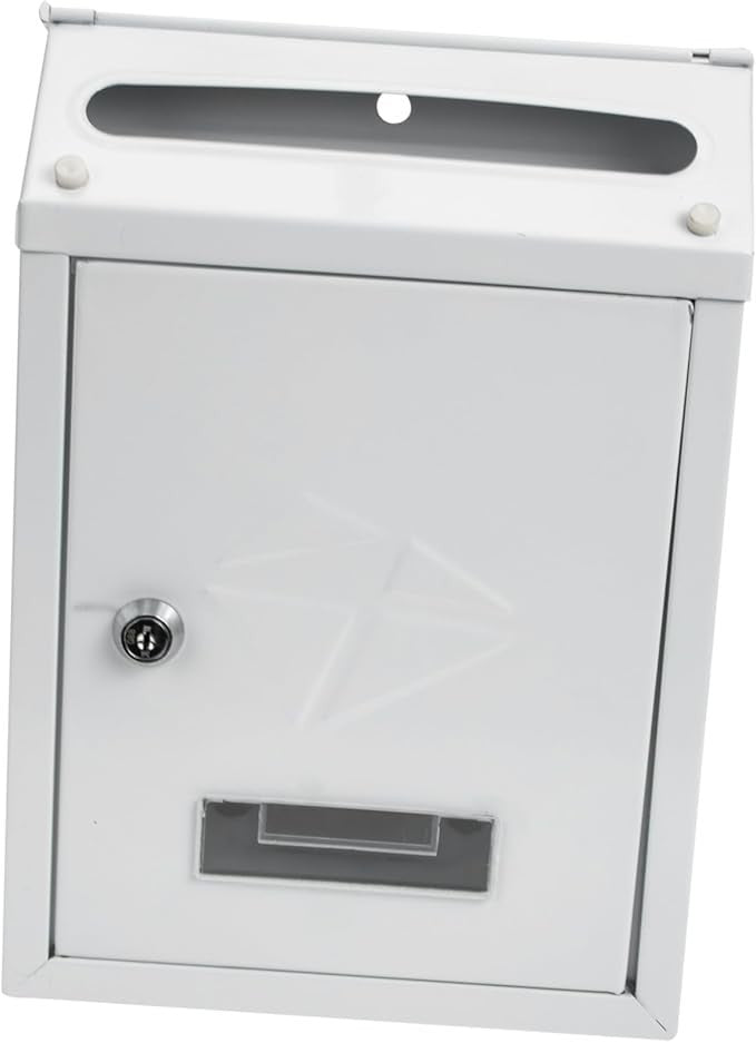Lockable Wall Mounted Mailbox White Iron Secure Post Box for Home & Office
