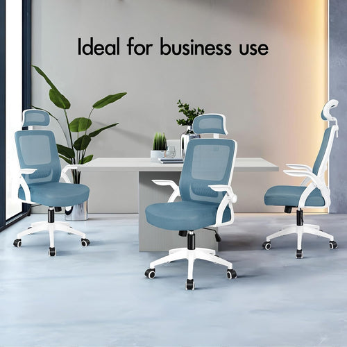 Ergonomic Mesh Office Chair Computer Desk Swivel Home Work Flip-Up Arms Blue