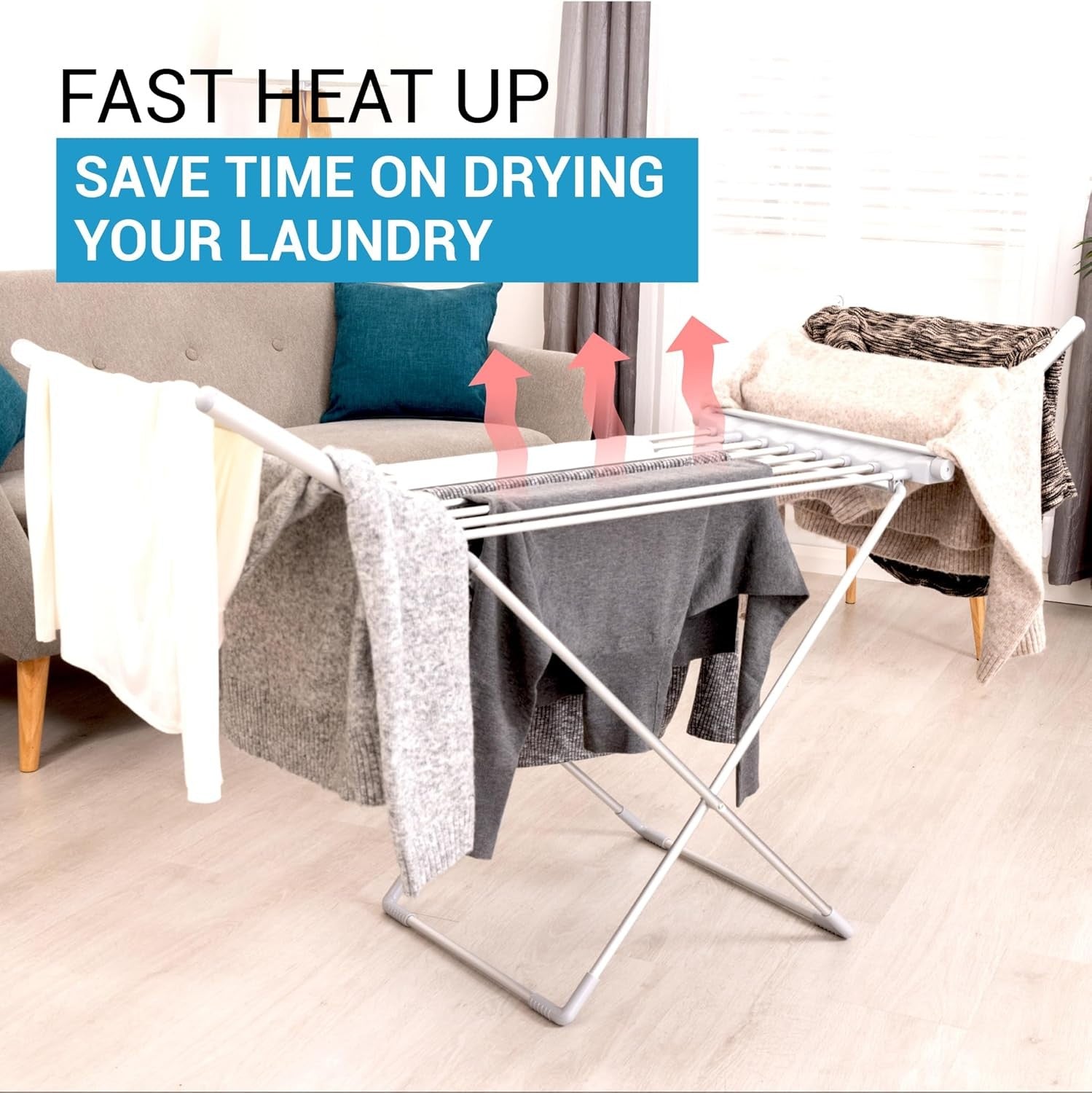 Electric Heated Clothes Airer Digital Timer Thermostat Foldable Drying Rack