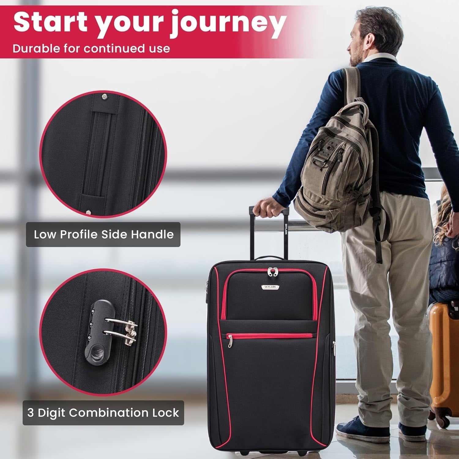 32'' Extra Large Soft Shell Suitcase Expandable Lightweight 2 Wheel Lock