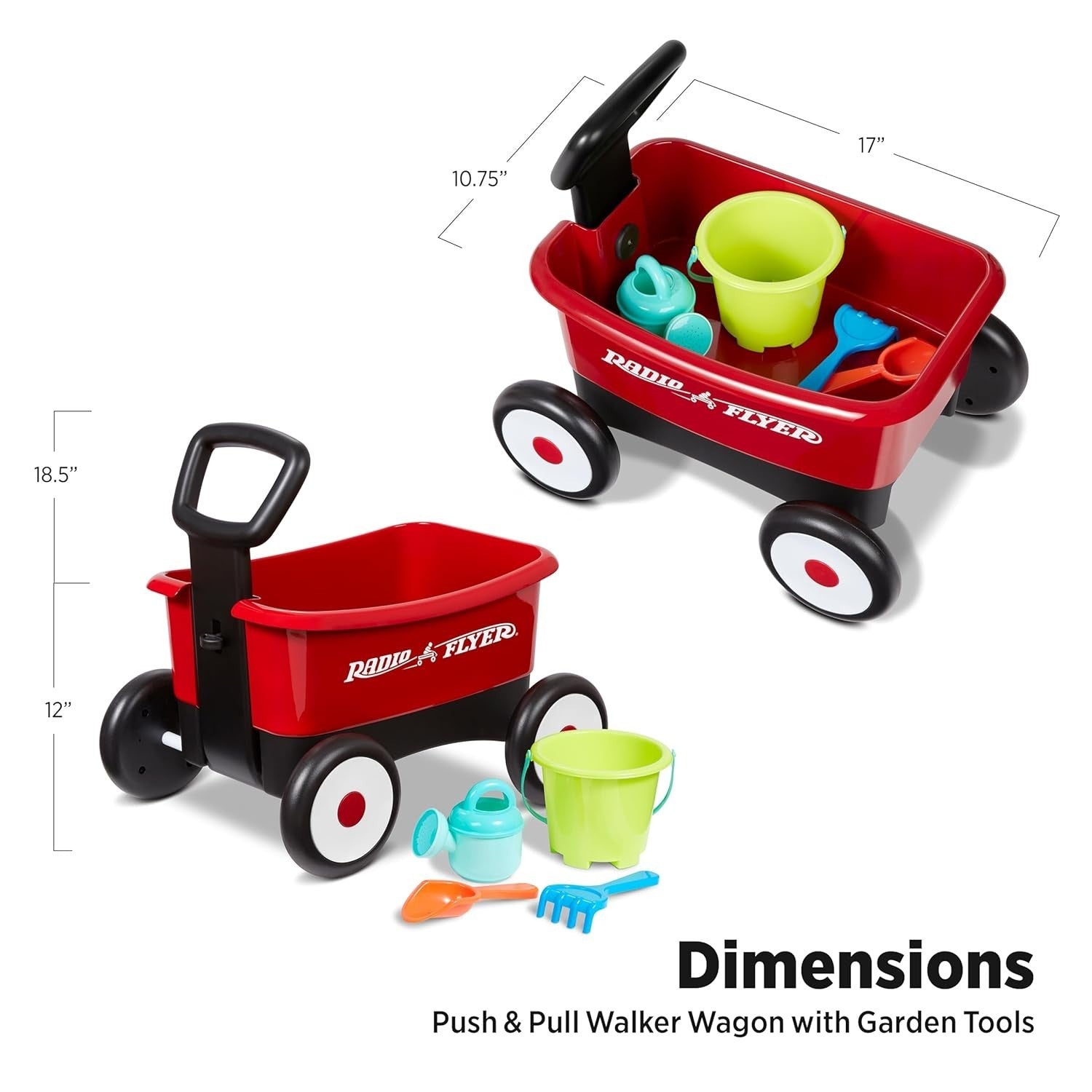 Toddler Push Pull Walker Wagon 2-in-1 with Garden Tools Storage Box Red Ages 1–4